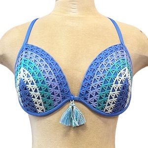 Shade & Shore Bikini Top Crochet Swimsuit Swim 36D L Large